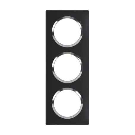Plaque Murale Carrée Dooxie 3 Postes Noir avec Bague Chromée - Legrand