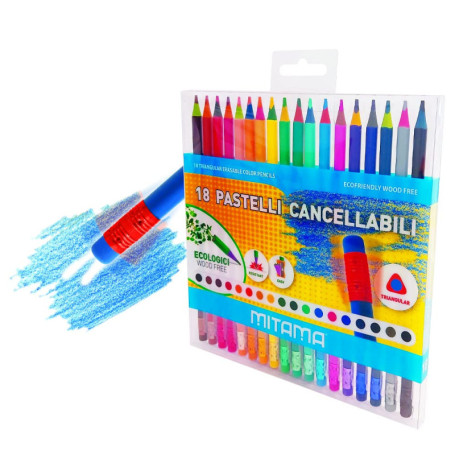 Lot de 18 Crayons Effaçables Mitama – Couleurs Pastel Triangulaires
