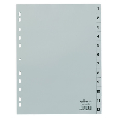 Intercalaires numériques A4 Durable 651210 en gris - 1 à 12