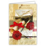 Carte de Félicitations Diplôme avec Nœud Rouge et Fleurs Roses