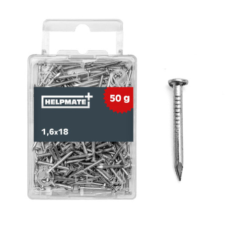 Pointes à Tête Ronde Galvanisées HELPMATE 1,6x18 mm - 50 Pièces