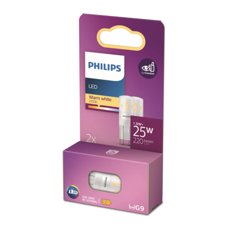 Ampoule LED Philips G9 - Équivalent 25W Halogène, Blanc Chaud 2700K, Pack de 2