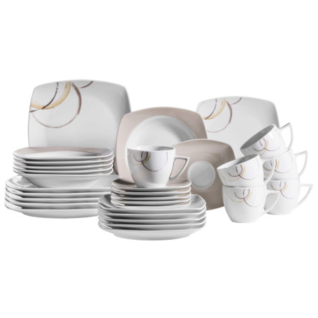 Service de table MÄSER Nela 30 pièces pour 6 personnes - Blanc et Marron