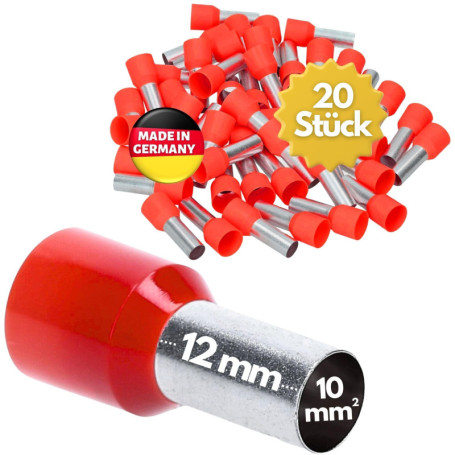 Lot de 20 Embouts de Câble Isolés Rouge 10 mm² - Kalitec