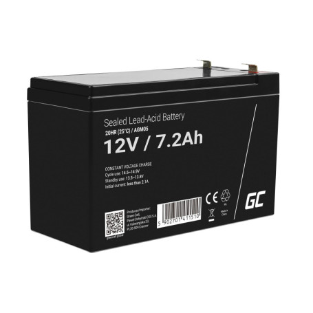 Batterie AGM Green Cell 12V 7,2Ah - Remplacement Plomb-Acide pour UPS et Alimentation de Secours
