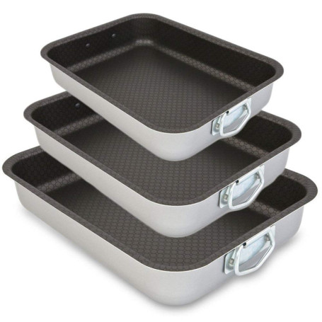 Menax Set de 3 Rôtissoires en Aluminium avec Poignées - Plat à Four Antiadhésif