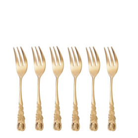 Lot de 6 fourchettes à gâteau dorées avec décor rose - GRÄWE