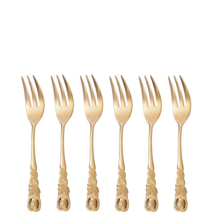 Lot de 6 fourchettes à gâteau dorées avec décor rose - GRÄWE