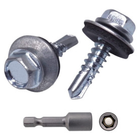 Lot de 30 vis autoforeuses en acier zingué avec rondelles EPDM - 4,8 x 20 mm