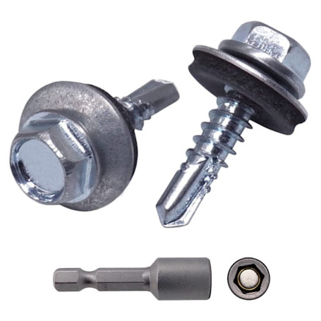 Lot de 30 vis autoforeuses en acier zingué avec rondelles EPDM - 4,8 x 20 mm