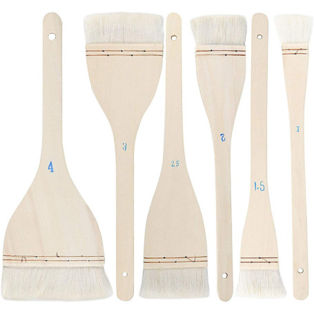 Lot de 6 Pinceaux Plats en Poils de Chèvre pour Aquarelle
