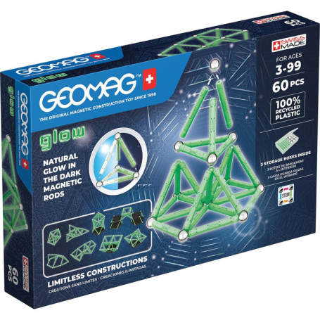 Geomag Glow - Jeu de Construction Magnétique Phosphorescent de 60 Pièces