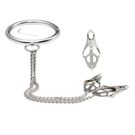 Collier Chromé avec Pinces à Tétons - Bondage Masters