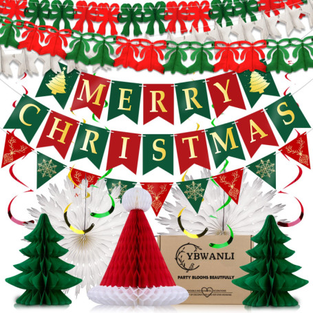 Ensemble de Décorations de Noël Réutilisables - Banderole Joyeux Noël et Accessoires
