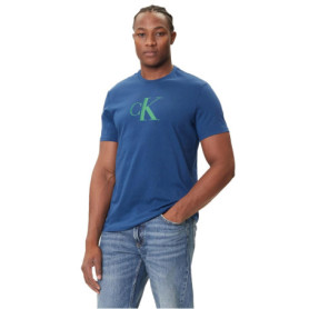 T-Shirt Homme Calvin Klein Monogram en Coton Bleu Jean - Manches Courtes XXL