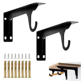 Équerres Murales Charge Lourde en Métal - Support Invisible Noir, 2 Pièces