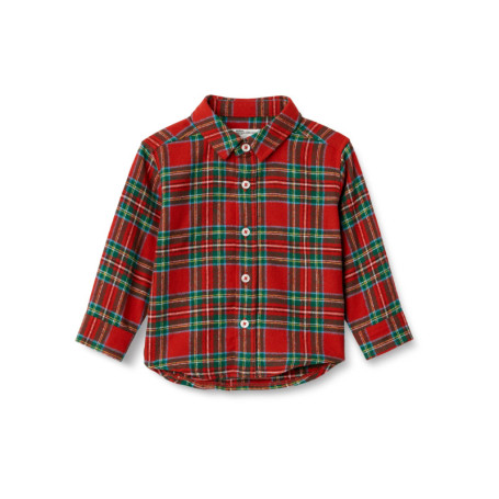Chemise Boutonnée en Flanelle à Carreaux pour Bébé - Rouge Cerise