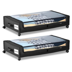 Organisateur de Rangement sous Lit VEVOR avec Roulettes - 2 Pièces Noir