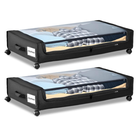 Organisateur de Rangement sous Lit VEVOR avec Roulettes - 2 Pièces Noir