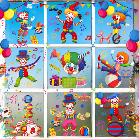 Ensemble de 9 autocollants colorés pour fenêtres - Thème Carnaval