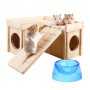 Maison en Bois pour Hamster avec Échelle et Gamelle - Accessoire Amovible
