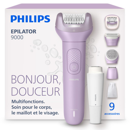 Philips Épilateur Série 9000 avec ProGuide et 9 Accessoires - Épilation Douce et Efficace