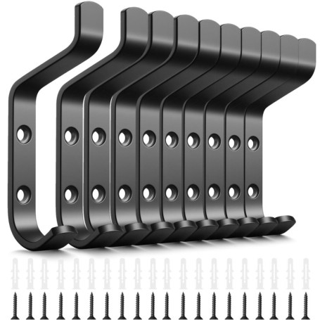 Lot de 10 Crochets Mural Noir Moderne - Porte-Manteau Charge Lourde