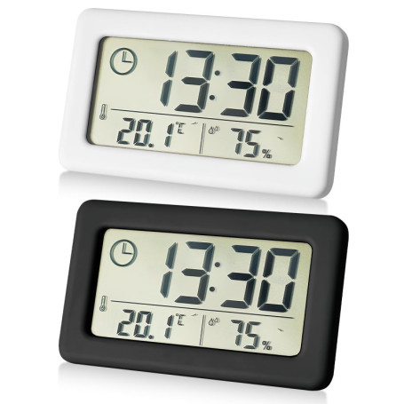 Lot de 2 Thermomètres-Hygromètres Électroniques WIYETY avec Horloge et Support Magnétique