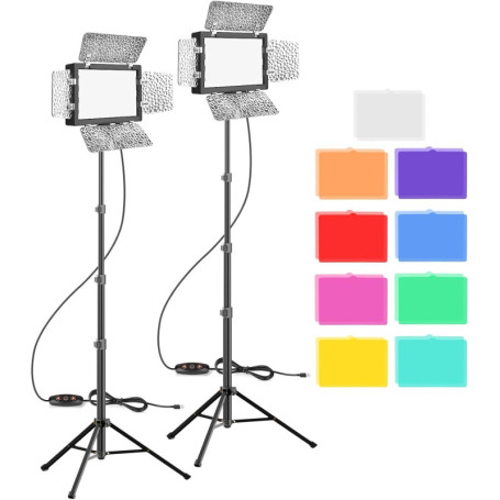 Kit de 2 Lampes LED Vidéo EMART avec Filtres de Couleur et Barndoor