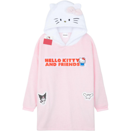 Poncho Plaid Oversize Hello Kitty pour Femme et Ado - Sweat à Capuche Kawaii