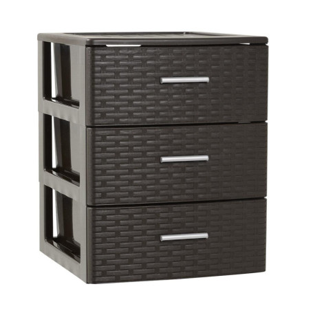 Commode élégante 3 tiroirs en rotin PVC blanc