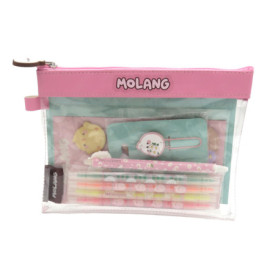 Ensemble de Papeterie Molang - Trousse et Accessoires Roses