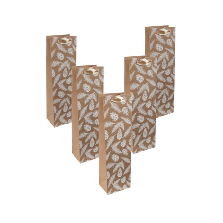 Lot de 5 sacs cadeaux élégants pour bouteilles - Design Pommes de pin