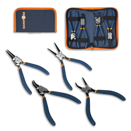 Jeu de 4 Pinces Circlips MANUFORE - Intérieur & Extérieur avec Sac de Rangement