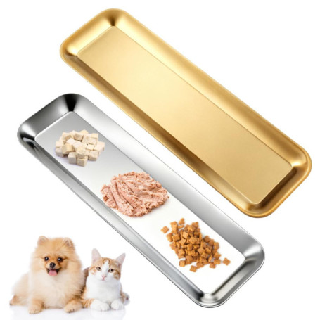 Lot de 2 Gamelles Rectangulaires en Acier Inoxydable pour Chats et Chiens