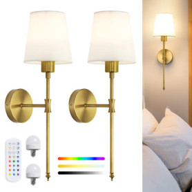 Applique Murale LED Dorée Rechargeable - Lot de 2 avec Télécommande