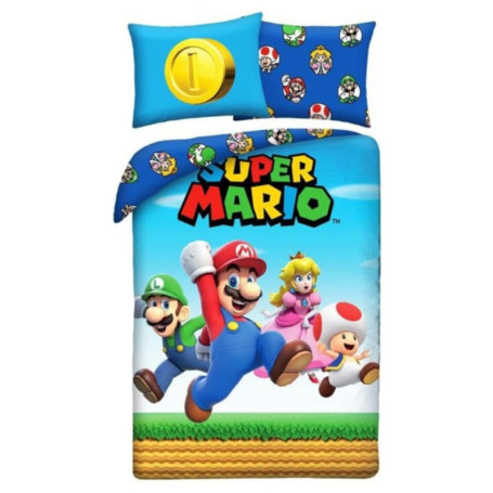 Parure de lit Super Mario Réversible - Housse de couette 140x200 cm et Taie d'oreiller 70x90 cm