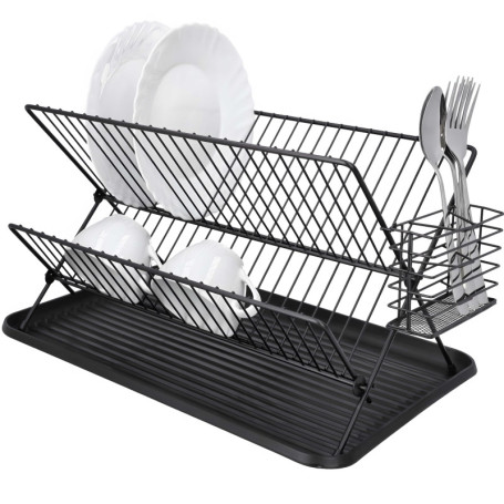 Égouttoir à Vaisselle Pliable Retoo à 2 Niveaux - Séchoir Noir Compact
