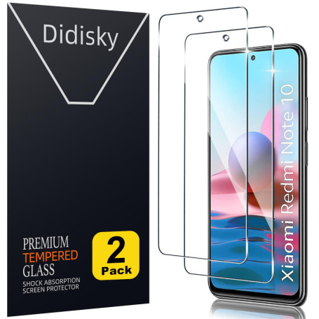Didisky Lot de 2 Verres Trempés pour Xiaomi Redmi Note 10S et 10 4G - Protection Écran 9H
