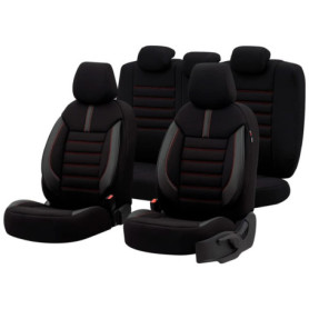 Housse de sièges universelle OtoM Limited en textile et cuir noir avec surpiqûres rouges - 11 pièces