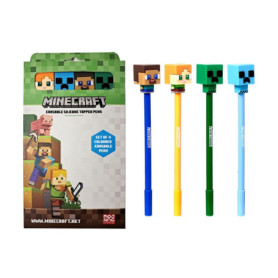 Lot de 4 Stylos Effaçables Minecraft Chibi avec Pointe en Silicone