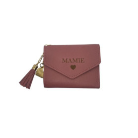 Porte-Monnaie Élégant en Simili Cuir Vieux Rose pour Mamie avec Breloques