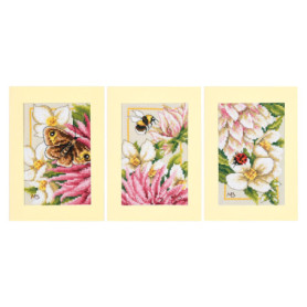 Kit de Broderie Point de Croix Dahlia Rose - Lot de 3 Cartes de Voeux