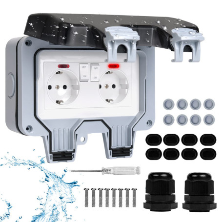 Prise Extérieure Étanche avec Interrupteur et Voyant LED - 16 A