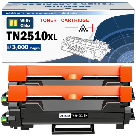 Pack de 2 Cartouches de Toner Noir Compatible TN-2510XL pour Imprimantes Brother