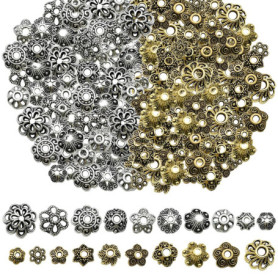 Lot de 200 capuchons de perles dorées et argentées pour bijoux