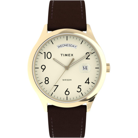 Montre Timex Easy Reader pour Homme - Cuir Marron et Cadran Crème 40 mm