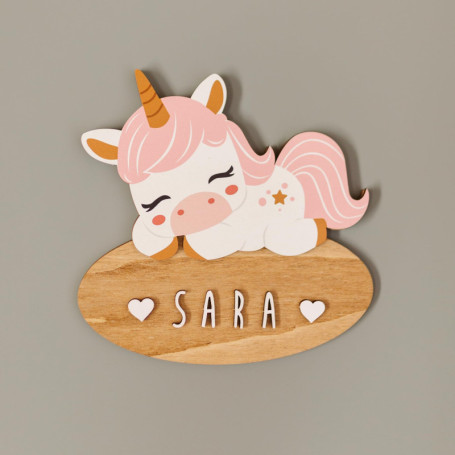 Plaque Décorative Licorne en Bois Personnalisée pour Chambre de Bébé