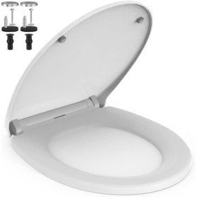 Abattant WC AIMAX Ovale avec Fermeture Douce - Lunette Toilette Blanche Universelle