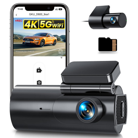GKU 4K Dashcam Voiture Avant Arrière,5GHz WiFi Caméra Embarquée Voiture avec Carte SD 64G,Camera Voiture Grand Angle 170°,Vision